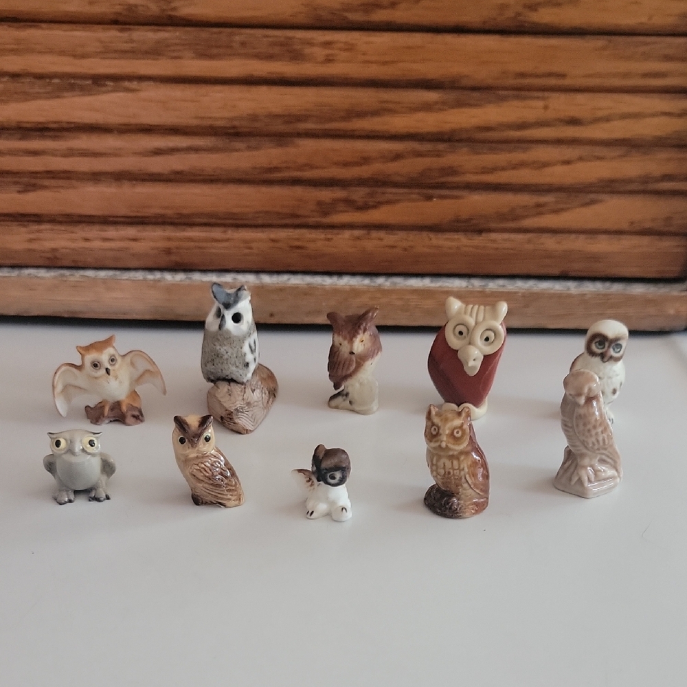 Vintage Owl Figurines Bundle Of 10 Multicolor